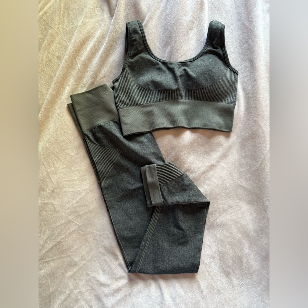 Olive Green Sports Bra and Leggings Set